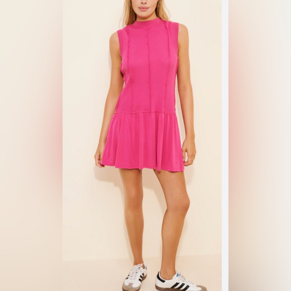 NWT Women’s Anthropologie Daily Practice Pink Barbiecore Performance Dress XL.
